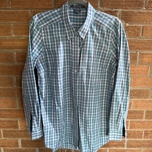 Eddie Bauer Woman's Dress Shirt - Woman's L - Teal and White